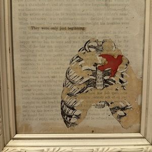 Framed vintage style paper craft collage art birds swallows love